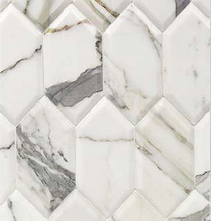 Calacatta Beveled Hexagon 2" x 4" Marble Honeycomb Mosaic Wall & Floor Tile