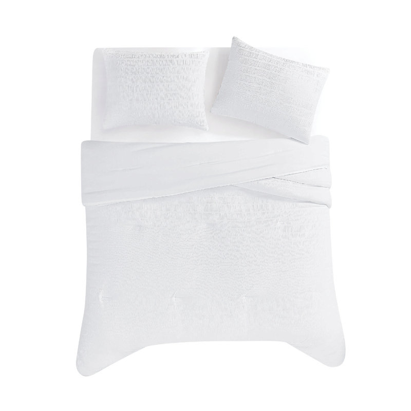 Ensemble d'édredon délavé froissé Trely Soft, Blanc, Édredon pour très grand lit + 2 très grandes ta