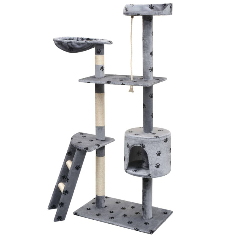 Amerina Cat Tree, 96 cm x 35 cm x 125 cm, Grey With Paw Prints