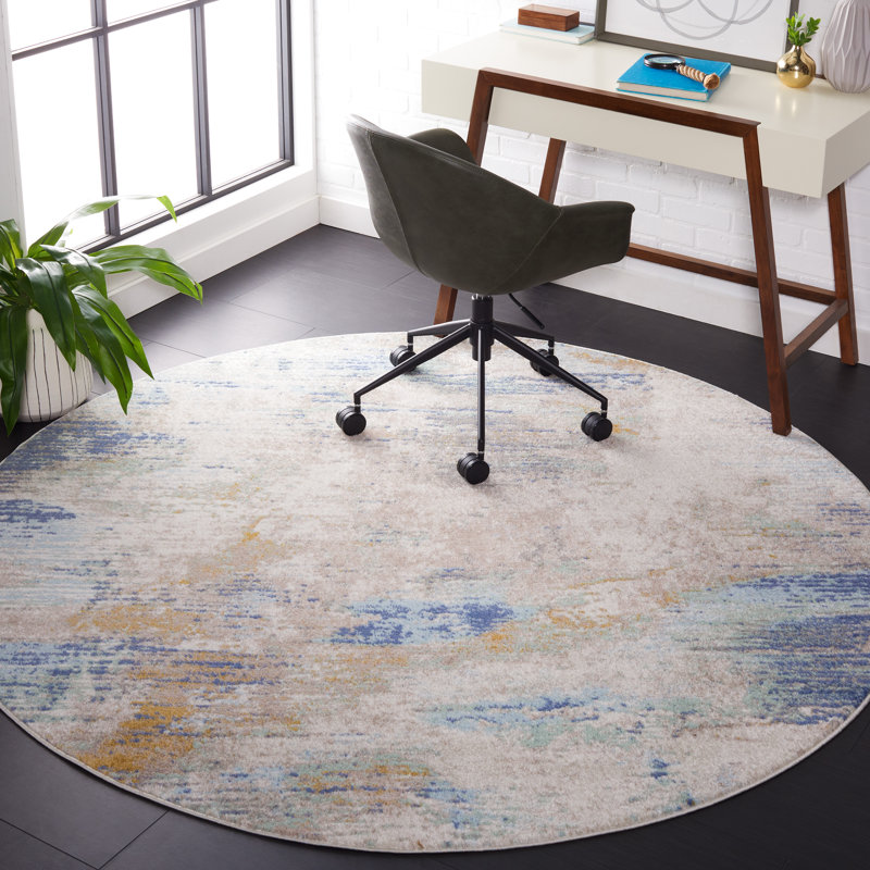 Tapis Strasser 504 en beige / bleu-vert, Rond 6 pi 7 po