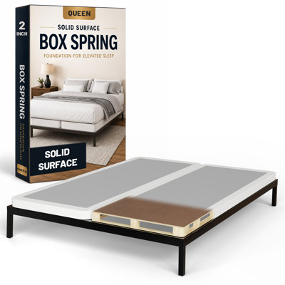 Solid Surface Box Spring Bed Base Queen Size, 4" Wood Amish, Quiet Noise Free, 2-Pieces Under Mattress-Support Box Spring, White
