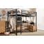 Lit mezzanine double avec bureau et tiroirs de rangement en tissu non tissé, structure de lit mezzanine en métal avec échelles