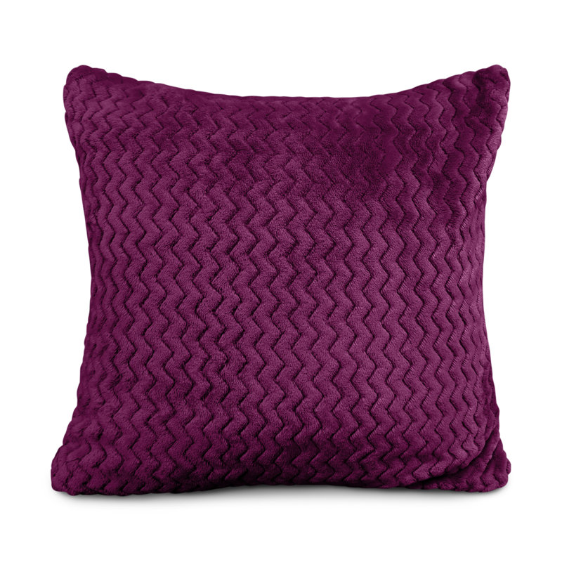 Moneeba Snug Soft Chevron Patterned Mink Moda Plush Cushion, 56cm x 56cm, Aubergine