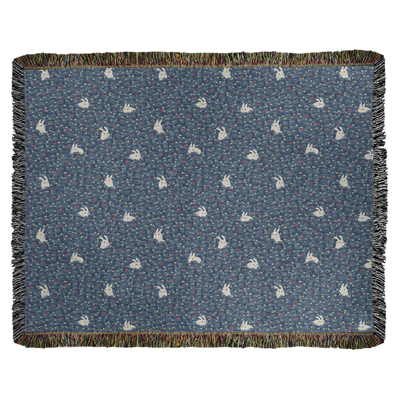 Couverture en coton tissé Katelyn Elizabeth, l 50 po x L 60 po, Bleu marine