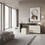 Coiffeuse moderne avec 3 tiroirs et tabouret rembourré, beige / noir