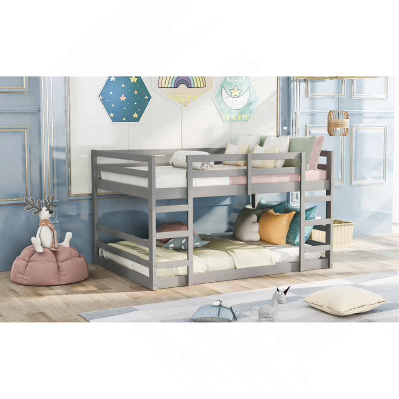 Full Over Full Bunk Bed With Ladder, Gray