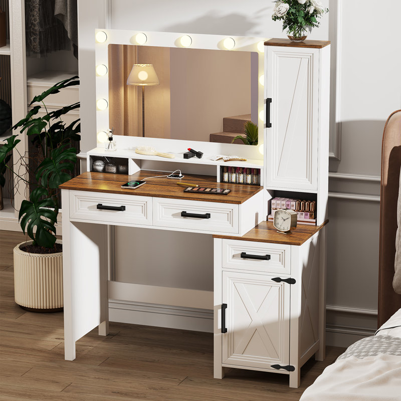 Meuble-lavabo moderne avec miroir à DEL 3 couleurs et capteur de mouvement, Blanc