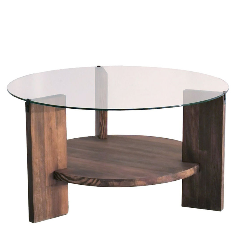 Herrial Solid Wood Frame Tempered Glass Round Coffee Table