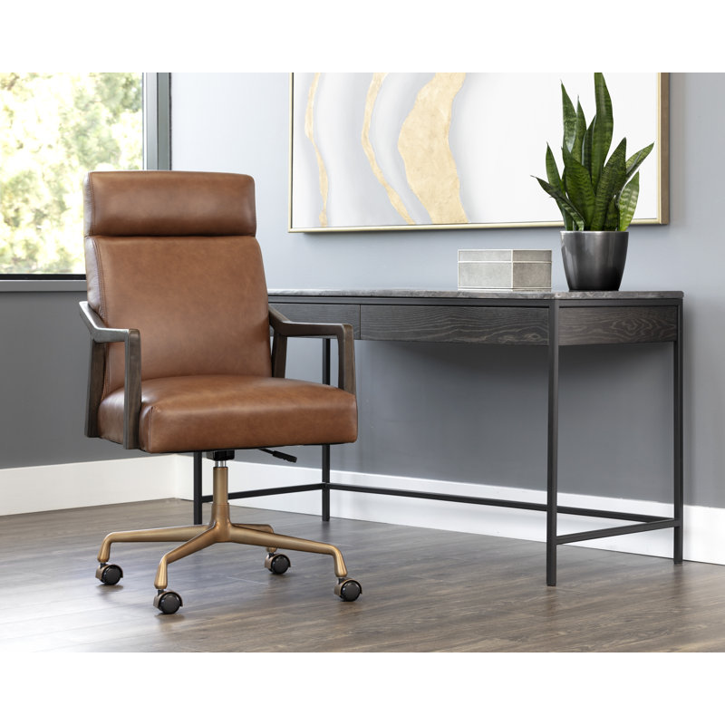 Collin Leather Swivel Office Chair, Shalimar Tobacco Genuine Leather