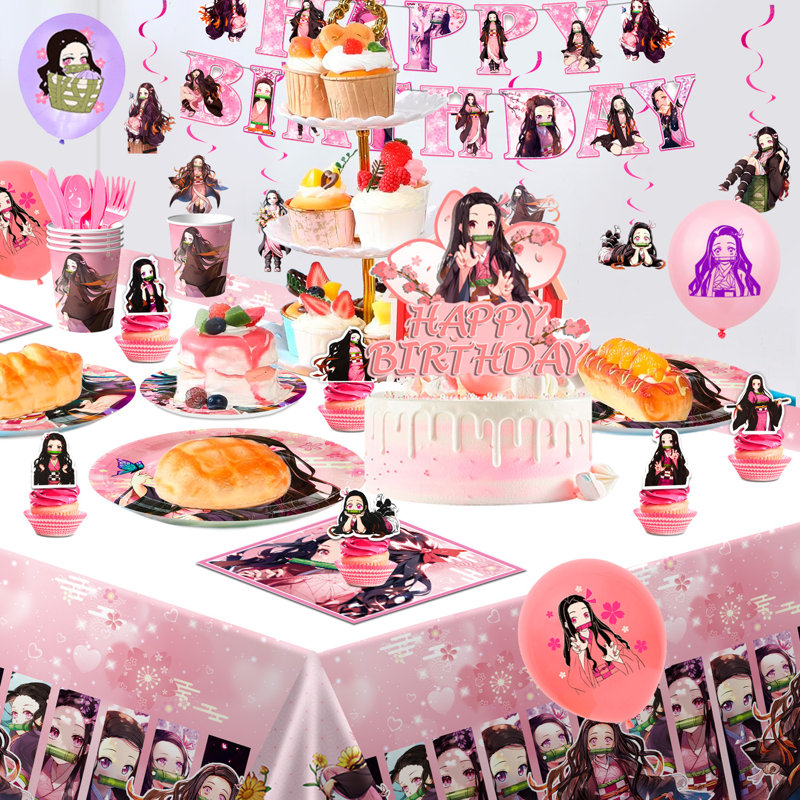 Nezuko Birthday Party Decorations for Kids, 117 Pcs Nezuko Party Decorations and Tableware Set 