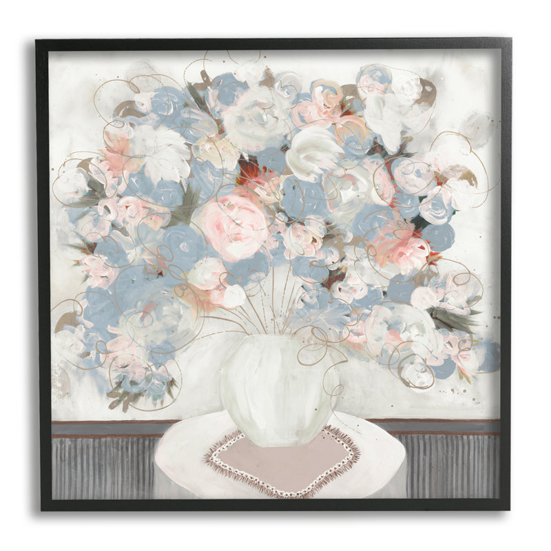 «Soft Floral Bouquet Abstract Scribble Blooms Arrangement» par Ruth Fromstein - peinture à cadre flottant sur toile