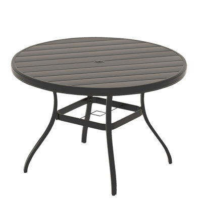 Round Patio Table For Outdoor, All - Weather Metal, 40.6"X40.6", Umbrella Hole, Black Backyard And Deck Outdoor 4 6, Steel Dining With Adjustable Modern Design Poolside