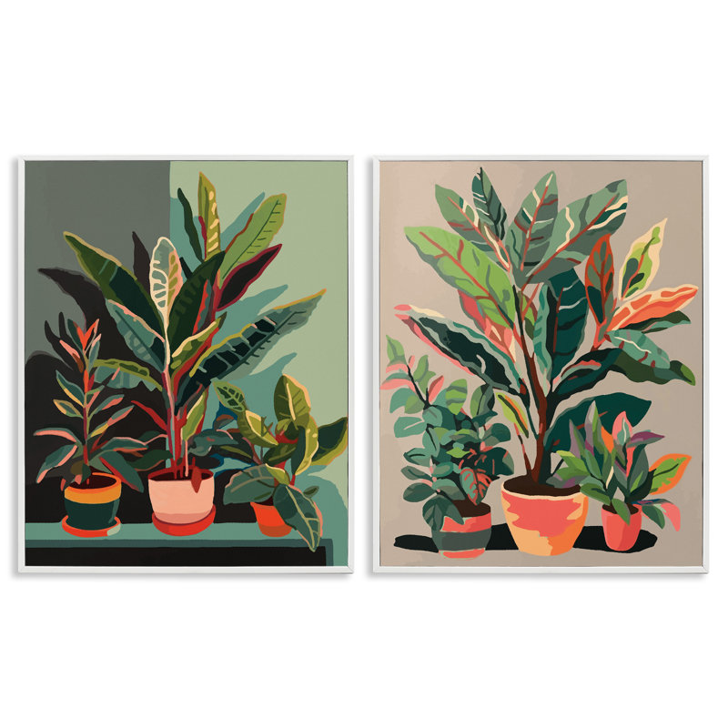 Diverses plantes d'intérieur encadrées sur bois, impression de 2 pièces, Giclée encadrée blanc bord de mer