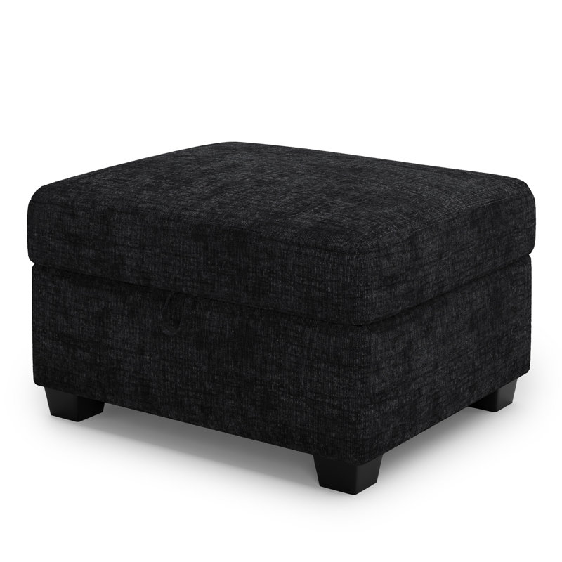 Minimalist Chenille Soft-Upholstered Square Storage Ottoman, Black