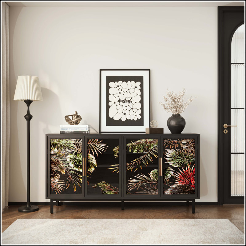 Armoire artistique avec portes en verre tropicales