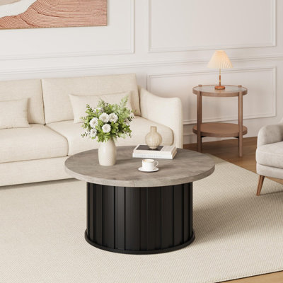Table basse ronde, table basse moderne Mid-Century avec base en métal, table centrale cannelée de 31,9 po pour le salon, la maison et l'espace