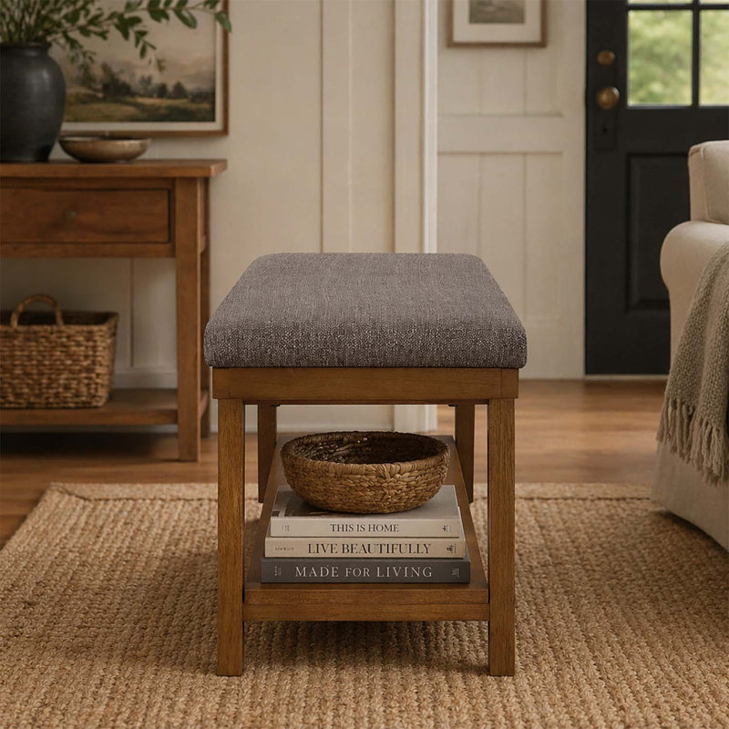 Banc rembourré avec tablette de rangement, Granite+Brown