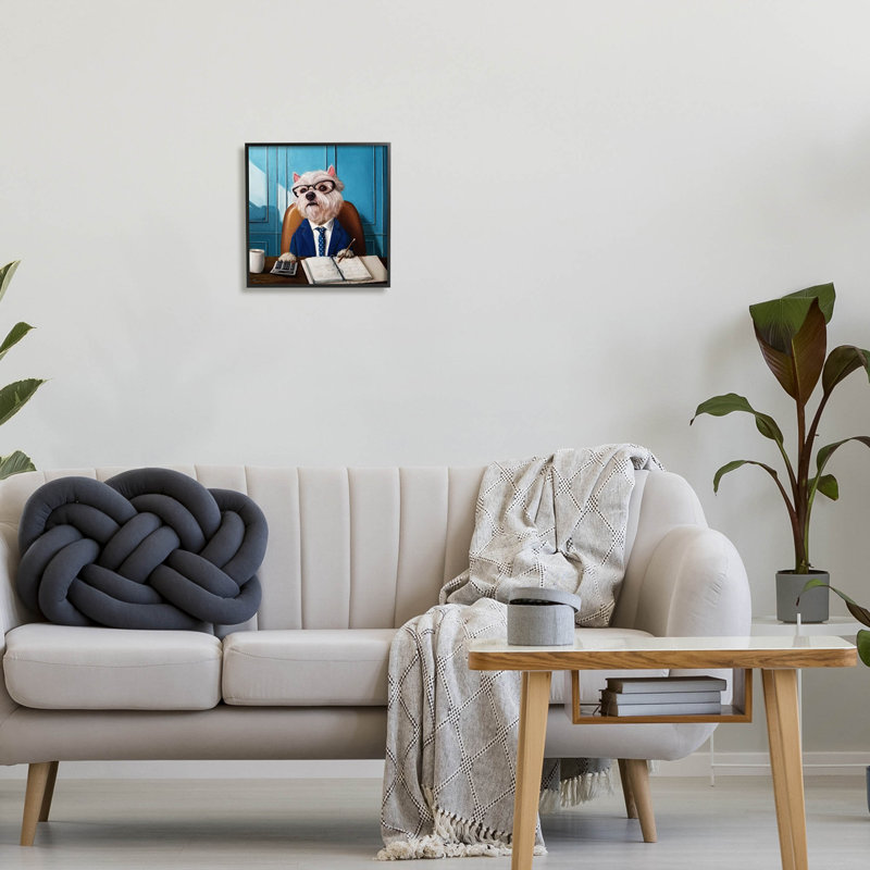 «Office Worker Terrier Dog» par Lucia Heffernan - Impression sur bois, Giclée encadrée noir minuit