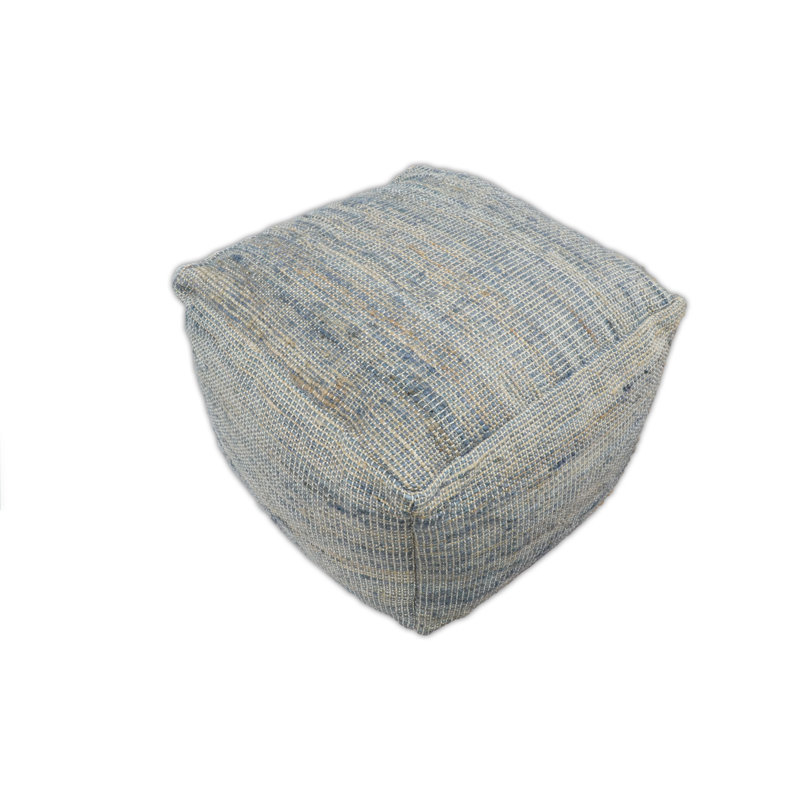 Grand pouf en jute uni tissé à la main, Bleu / jute brun naturel