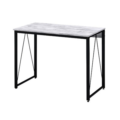 Rectangular Writing Desk For Office Use, Metal Base In Antique White And Black Colors, 15mm Table Top, Kd Assembly, V - Shaped Accent  15mm X 30mm 0.8