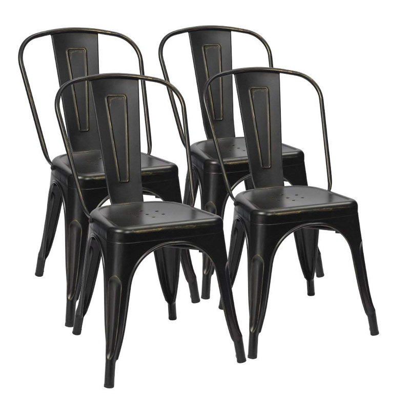 Lilian 18.1'' H Metal Stacking Side Chair, Black/Golden