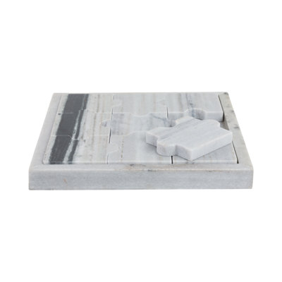 Stone Puzzle Game - Banswara Marble Square Puzzle - 13" White Modern Decorative Tabletop Game for Home, Office, and Living Room