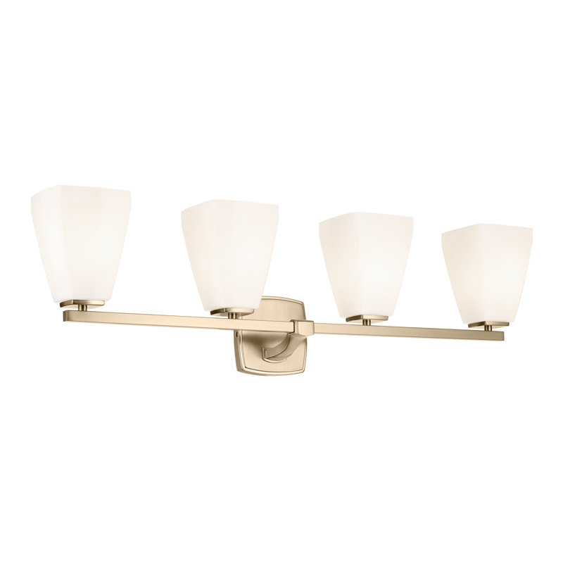 Éclairage pour salle de bain 4 lumières 33,25 po avec verre d'eau, Clair, Brushed Nickel