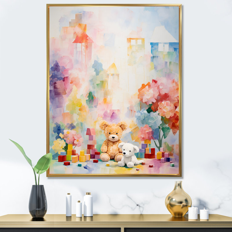 «Whimsical Kids Floral Haven IV», art mural pour chambre de bébé, Cadre flottant doré, H 44 po x l 34 po x P 1,5 po