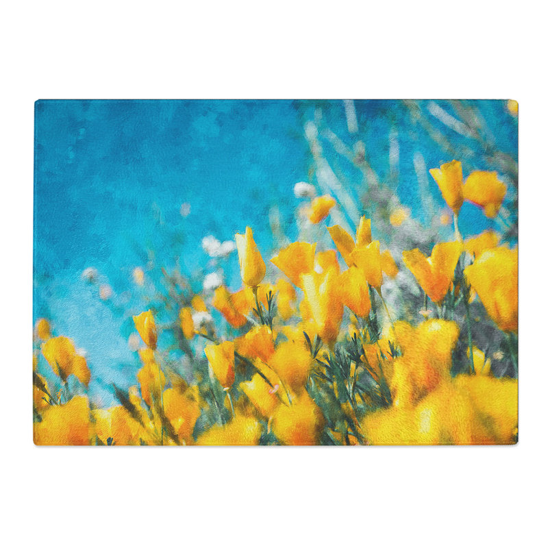 Tempered Glass Blooming Flowers Painting Chopping Board, 20 cm x 28.5 cm