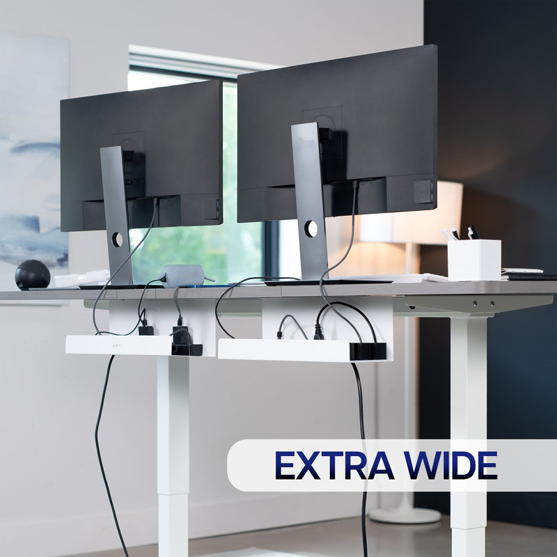 VIVO White Extra Deep Under Desk Cable Management Trays - 2 Pack