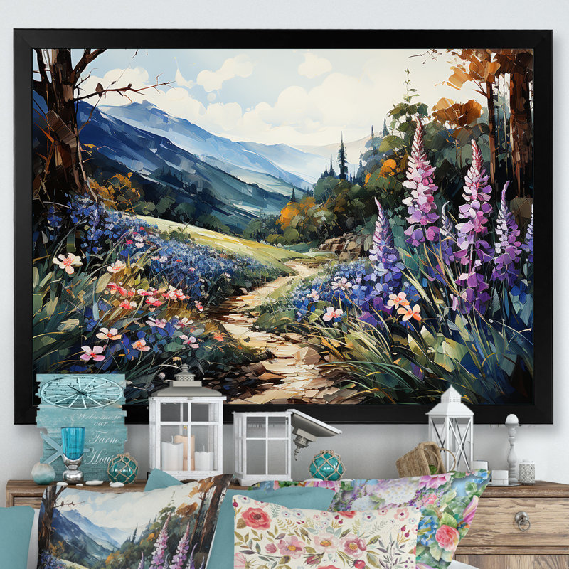 «Blue Bonnets Mountain Landscape» sur toile, H 12 po x l 20 po x P 1 po, Cadre simple noir