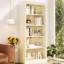 Bibliothèque de rangement de 83,4 po de hauteur avec tablettes à DEL et réglables, convient à l'esthétique de la maison, tablettes décoratives jaunes beiges, gestion des trous de câbles, et plus-125552463
