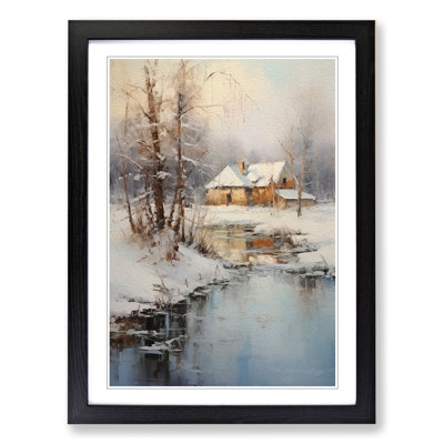 Winter Landscape Impressionism - Single Picture Frame Print on Wood