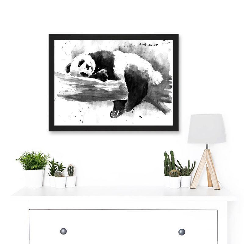 Panda Sleeping Watercolour Black White Artwork Framed A3 Wall Art Print