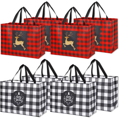 16 Pack Extra Large Christmas Gift Bags, Reusable Tote Bags With Handle Non-Woven Christmas Grocery Shopping Totes For Holiday Xmas