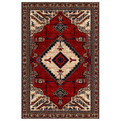 Mattis Burgundy Moroccan Machine Printed Cotton Polyester Area Rug
