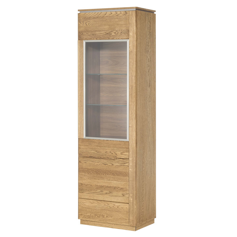 Montenegro Solid and Manufactured Oak Wood 1-Door Display Cabinet, Right
