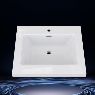 24 In. W X 22 In. D Solid Surface Cultured Marble White Single Sink Bath Vanity Top Rectangular Basin Countertop