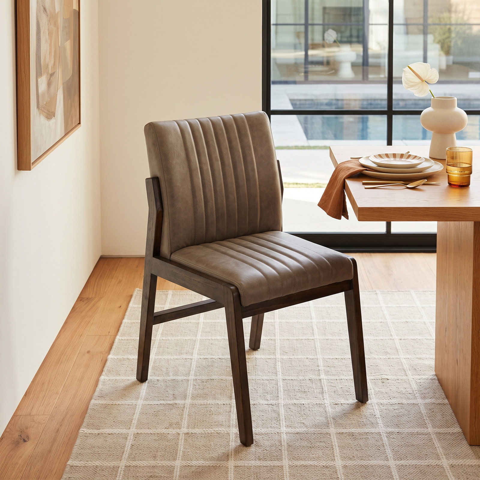 Stavros Genuine Leather Dining Chair, Sonoma Grey