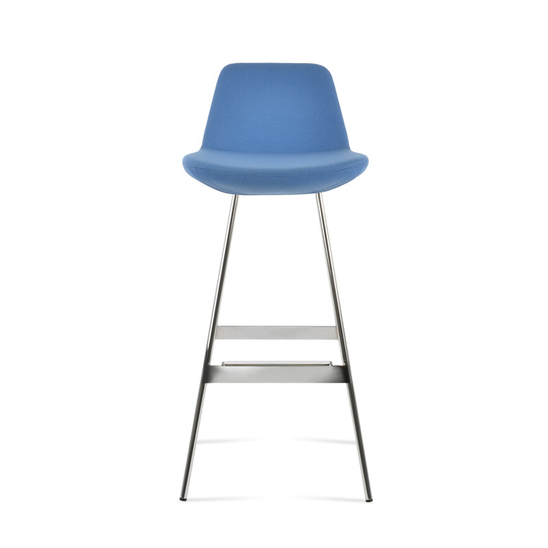 Tabouret Pera Balat, Chrome chrome, Laine bleu ciel, Tabouret de comptoir (siège d'une hauteur de 24 p