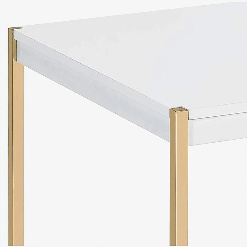 Table de bout carrée blanche et dorée