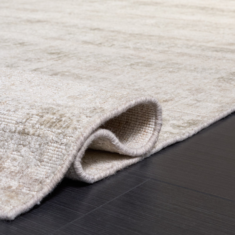 Tapis beige en viscose / coton / laine sans motif Bedford, Rectangle 6 pi x 9 pi