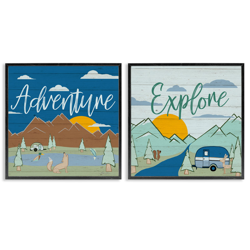 «Adventure Explore Camping 2», ensemble de giclées par Hugo Edwins, Giclée encadrée noir minuit, H 12 po x l 12 po