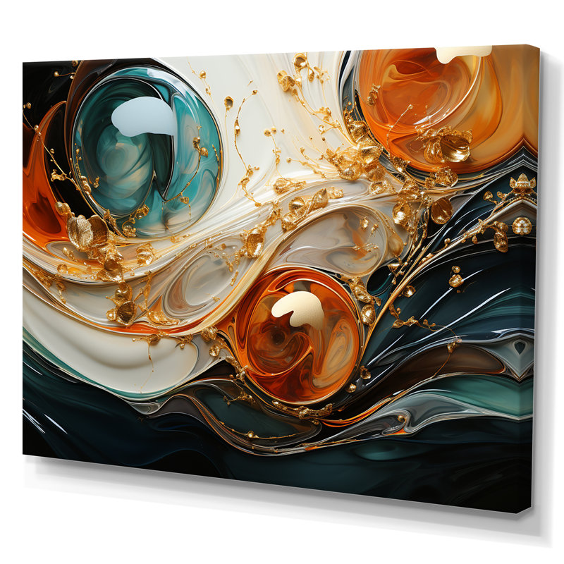 Orange et vagues ondulées oranges, Melody V - art mural abstrait, Toile tendue, H 12 po x l 20 po x P 1 po