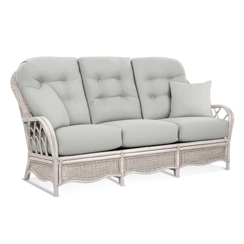 Everglade Upholstered 76'' Sofa, Antique Frost White, Beige/Gray Plaid; 0107-84