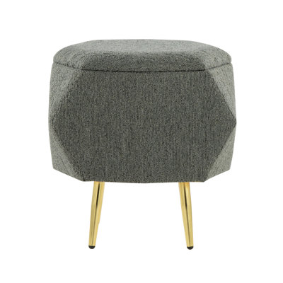 Ottoman In Gold Metal And Green Fabric With Storage