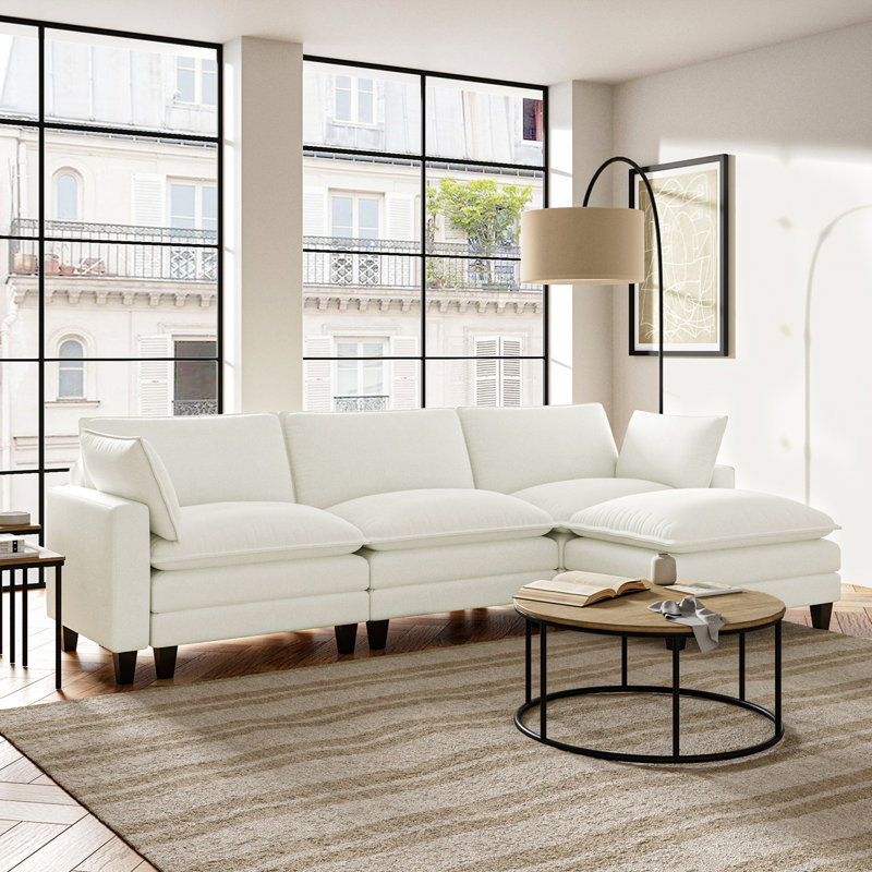 Canapé modulaire de 151,5 po de largeur, Polyester ivoire