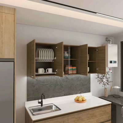 Wall Cabinet 24" H, Four Doors, With Two Internal Shelves And Internal Plate And Glass Organizer, Two Storage Shelves With Two Glass Doors