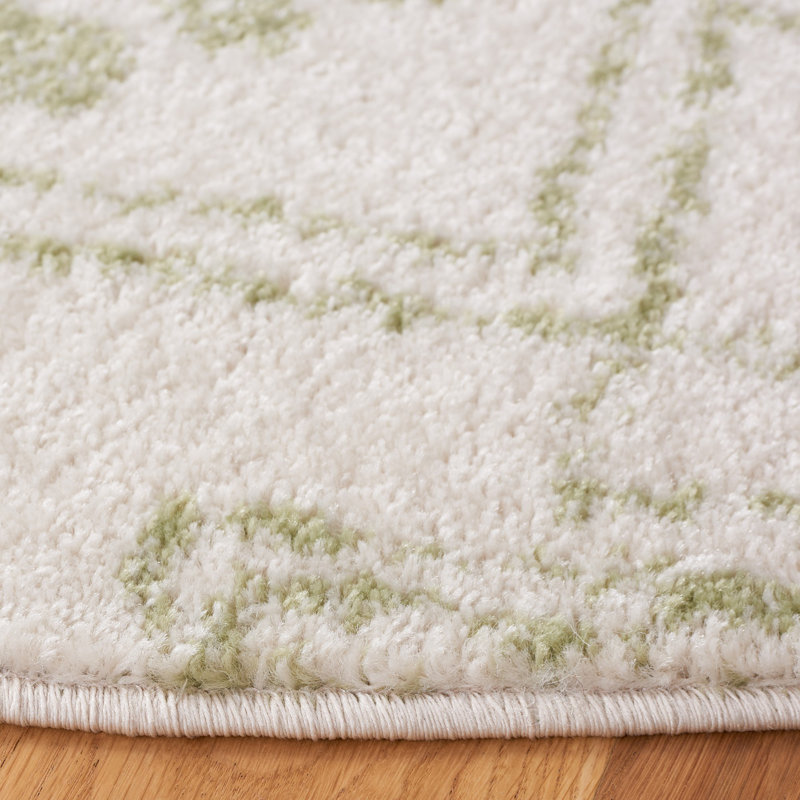 Lorenco Southwestern Machine Made Power Loom Polypropylene Area Rug in Ivory/Sage, Round 6'7"