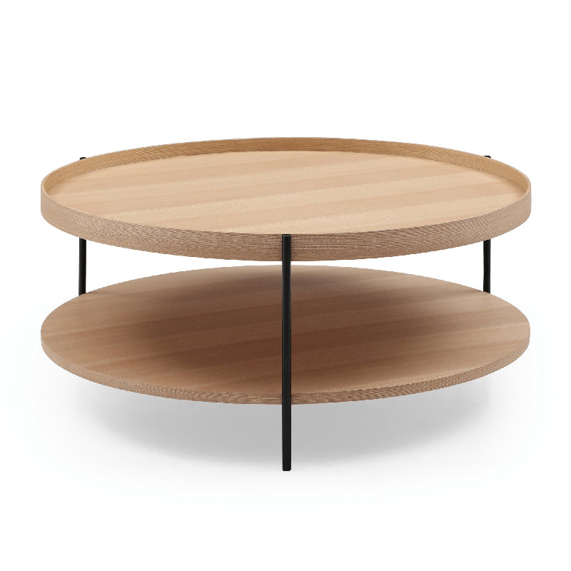 Table basse à 3 pieds avec tablette de rangement, H 14,96 po x l 27,17 po x P 27,17 po, Frêne, Noir